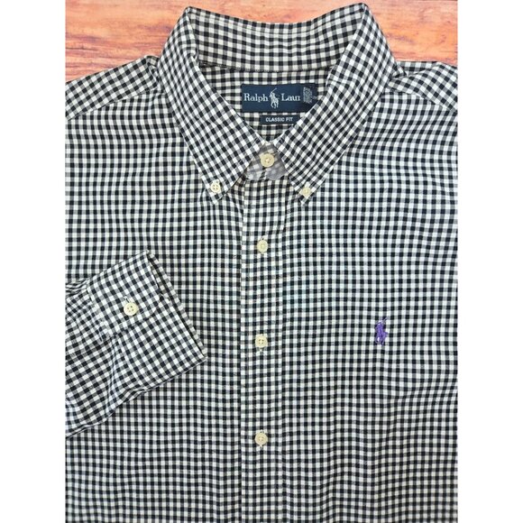 Ralph Lauren Mens Classic Fit Black & White Gingham Button-Down Shirt XL - Picture 4 of 8